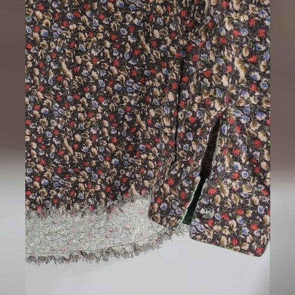 ODDY size small floral print button up with fringe longsleeve top NWT - Picture 4 of 6